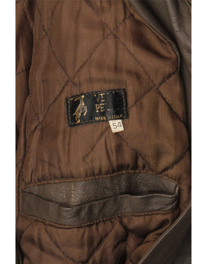 Giacca in pelle militare vintage da uomo IT 54 2XL Marrone