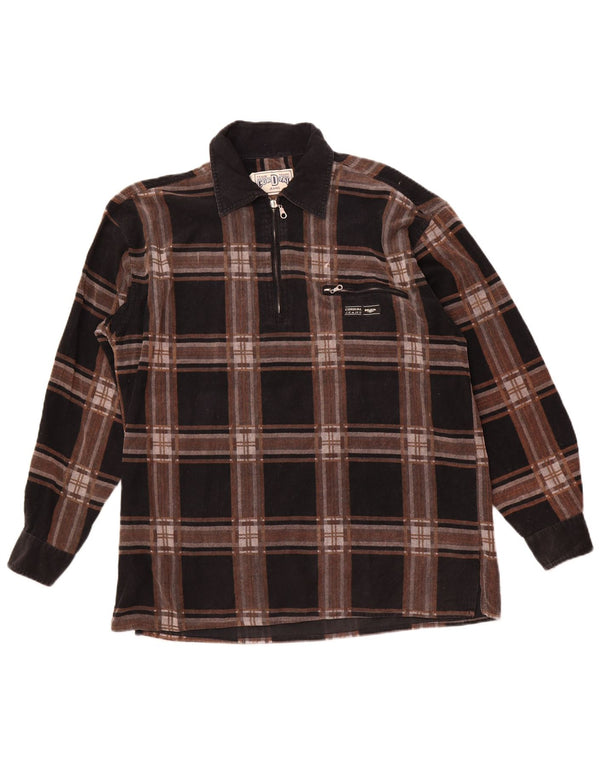 Camicia pullover vintage da uomo XL in cotone a quadri marrone