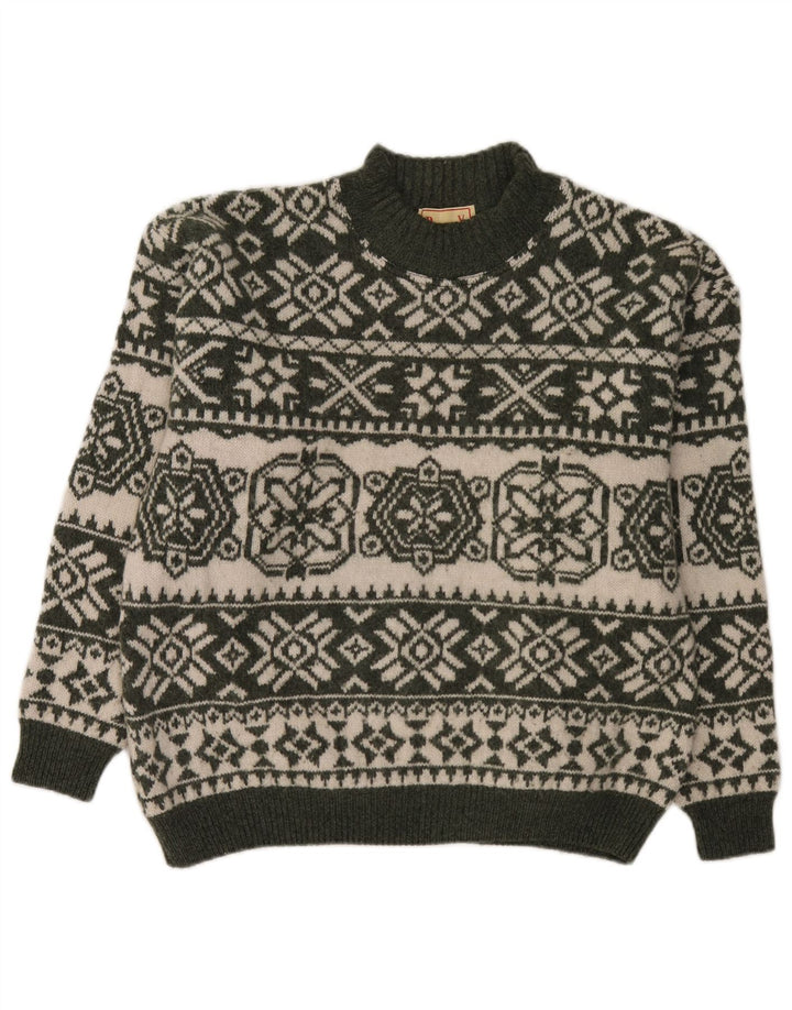 Bromley Maglione da uomo con collo alto e maglione grande verde Fair Isle