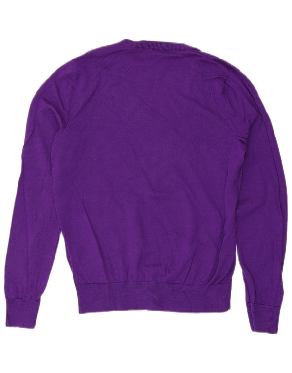 Maglione maglione con scollo a V da donna Ralph Lauren UK 18 XL lana merino viola