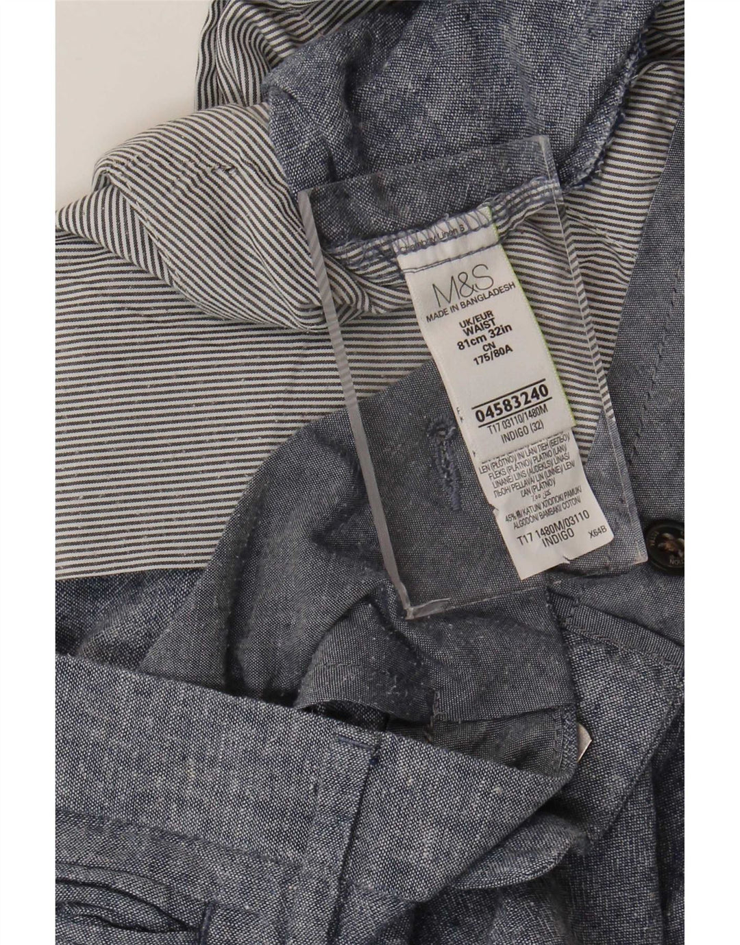 Pantaloncini chino da uomo Marks & Spencer W32 lino blu medio