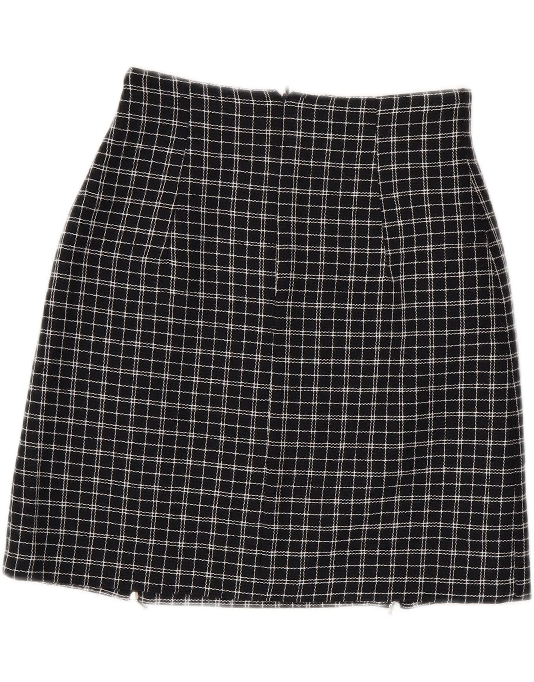 Gonna dritta da donna vintage piccola W26 in poliestere a quadri neri
