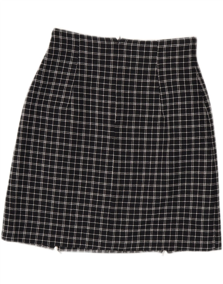 Gonna dritta da donna vintage piccola W26 in poliestere a quadri neri