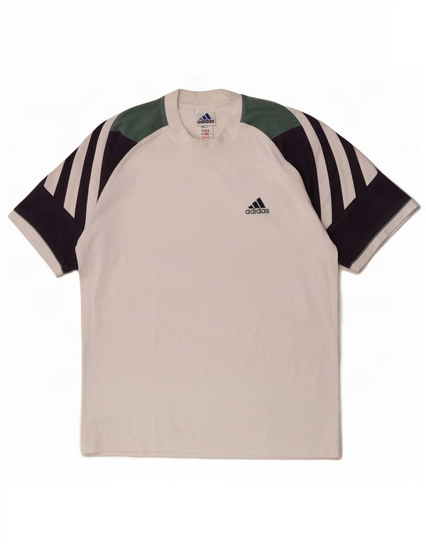 T-shirt da uomo Adidas Top UK 38/40 cotone color block bianco medio