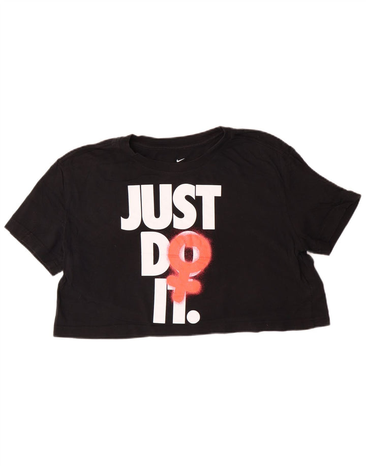 T-shirt grafica corta Nike da donna, vestibilità ampia, taglia UK 14, cotone nero medio
