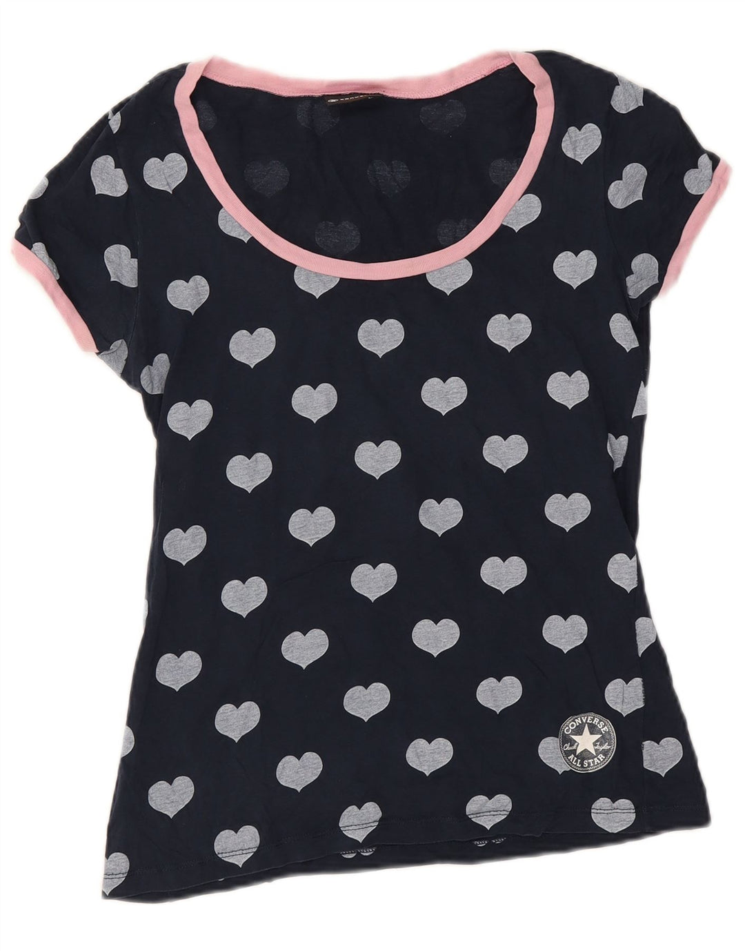 Converse T-shirt da donna con motivo astratto Top UK 12 Medium Navy Blue Heart