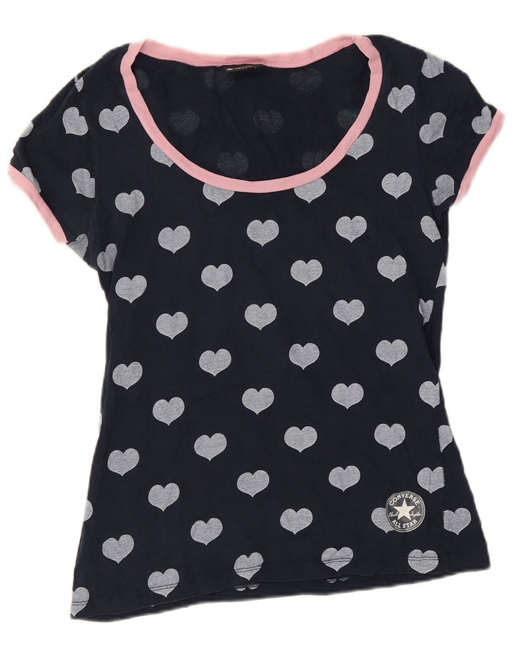 Converse T-shirt da donna con motivo astratto Top UK 12 Medium Navy Blue Heart