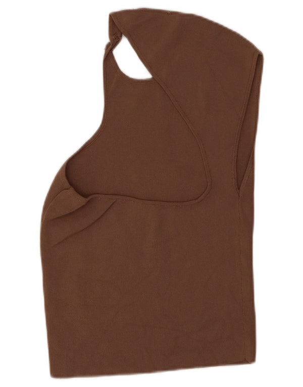 Top corto senza maniche con cut-out da donna Zara UK 12 Viscosa marrone medio