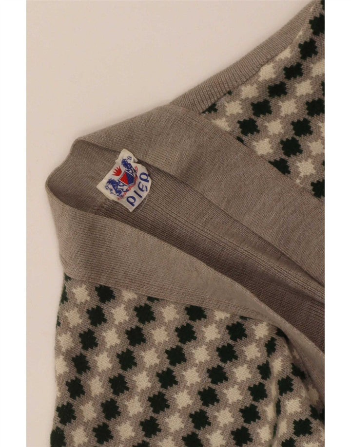 Maglione cardigan da donna vintage UK 8 piccolo beige geometrico