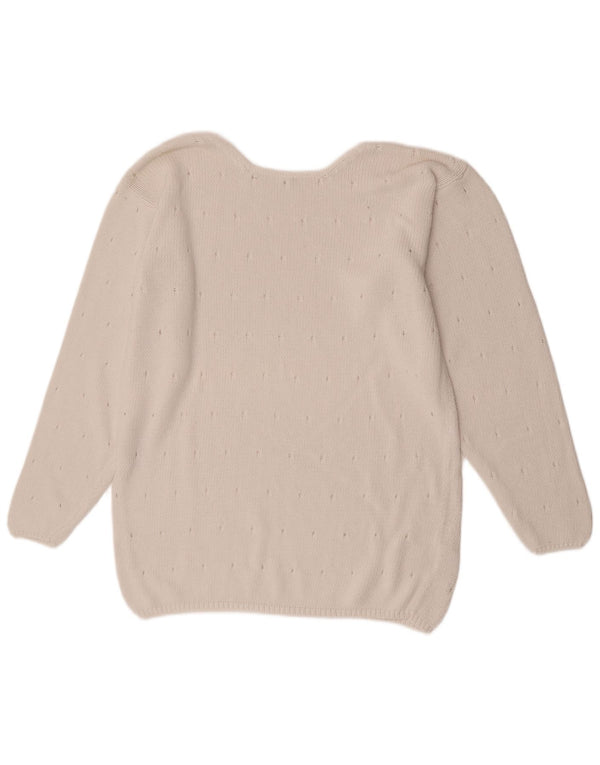 Maglione maglione vintage da donna con scollo a barca UK 18 XL bianco