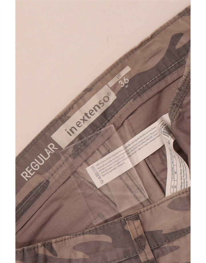 In Extenso Pantaloncini cargo regolari da uomo W36 Large in cotone mimetico grigio
