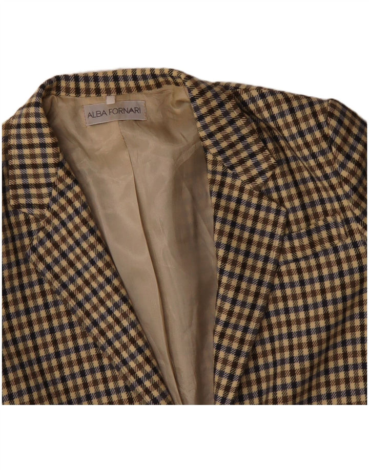 ALBA FORNARI Giacca blazer lunga da donna UK 14 a quadretti beige medio