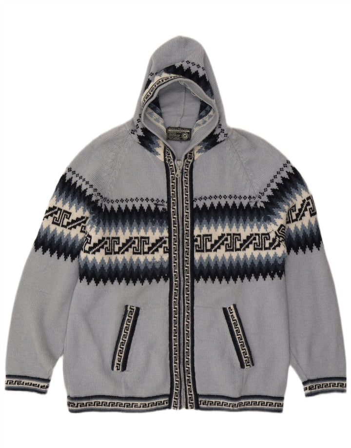 Maglione cardigan con cappuccio da donna UK 16 Grande blu geometrico