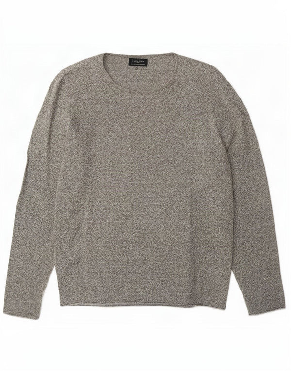 Zara Mens Boat Neck Jumper Sweater Large Grey Flecked Cotton