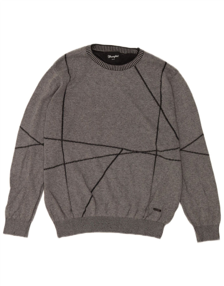 Maglione girocollo da uomo Wrangler in cotone geometrico grigio medio