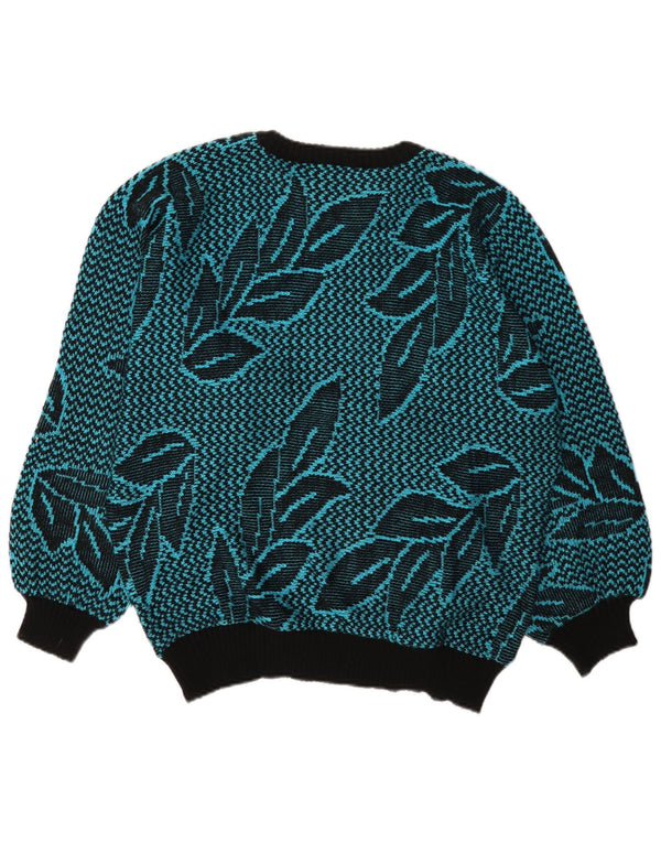 Maglione maglione girocollo da donna vintage UK 14 blu medio floreale