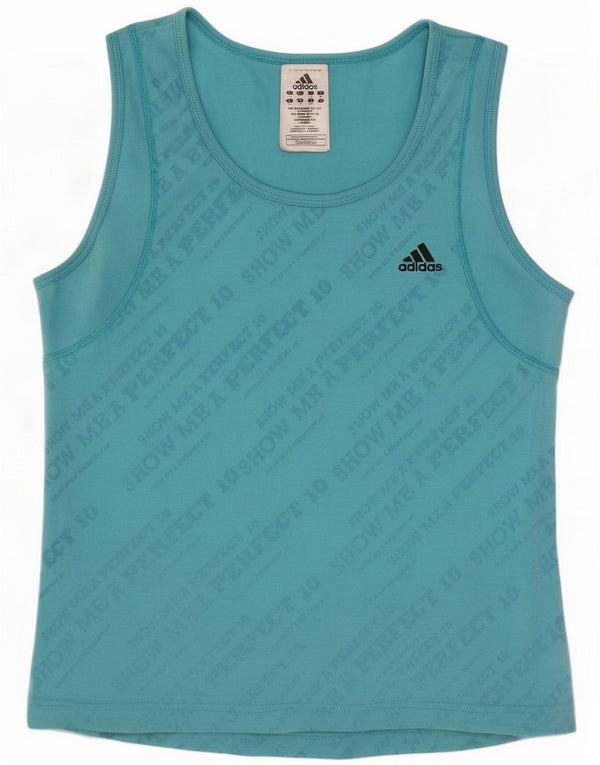 Adidas Womens Crop Graphic Vest Top UK 16 Large Blue Cotton