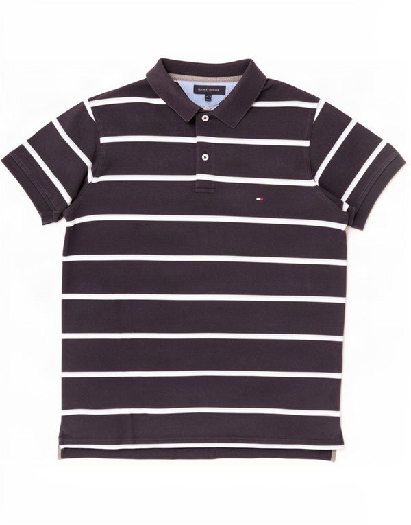 Polo slim fit da uomo Tommy Hilfiger grande in cotone a righe blu navy