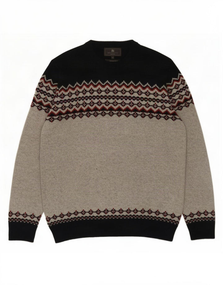 Maglione maglione girocollo da uomo Marks & Spencer grigio medio Fair Isle