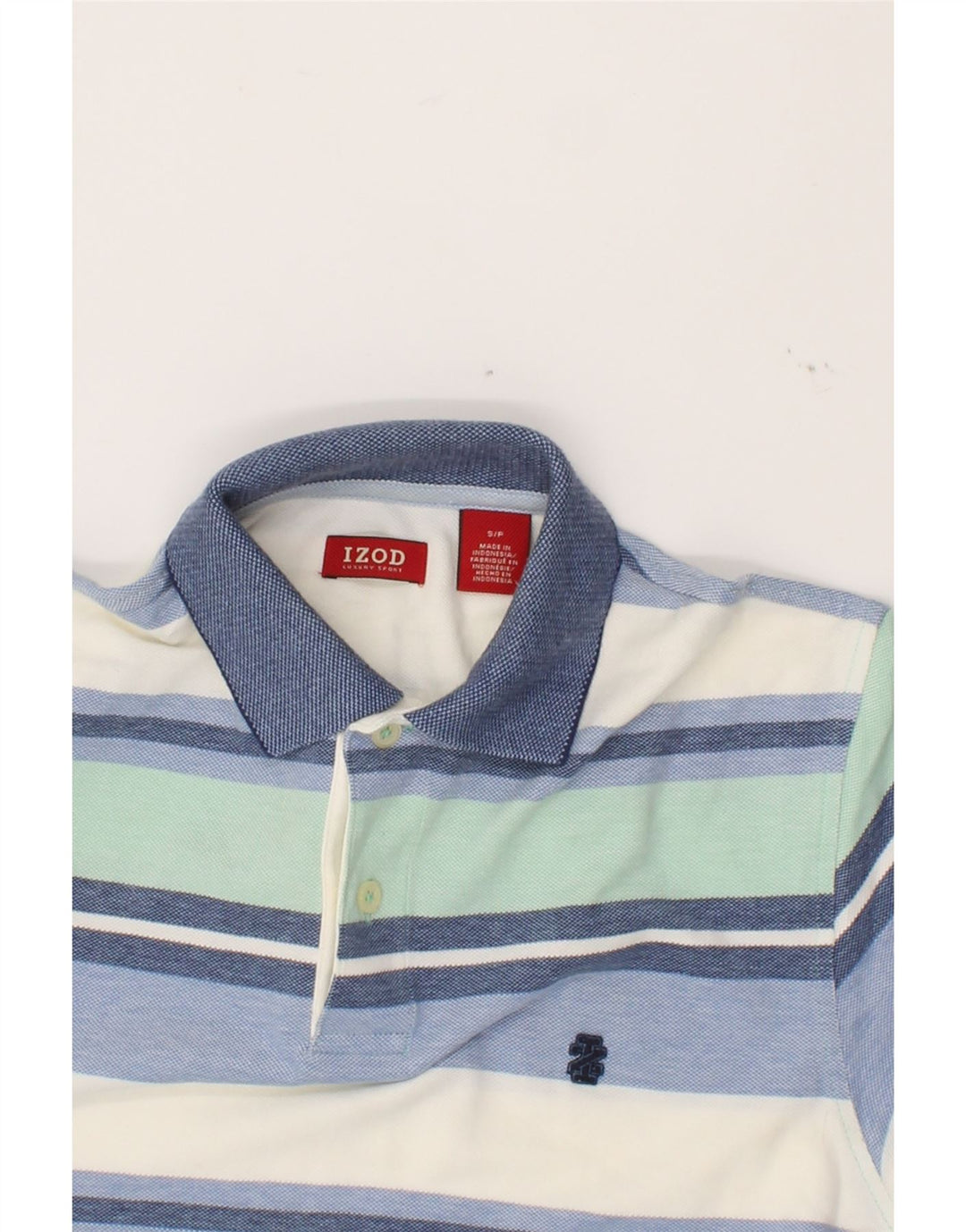 IZOD Mens Polo Shirt Small Blue Striped Cotton Vintage Izod and Second-Hand Izod from Messina Hembry 