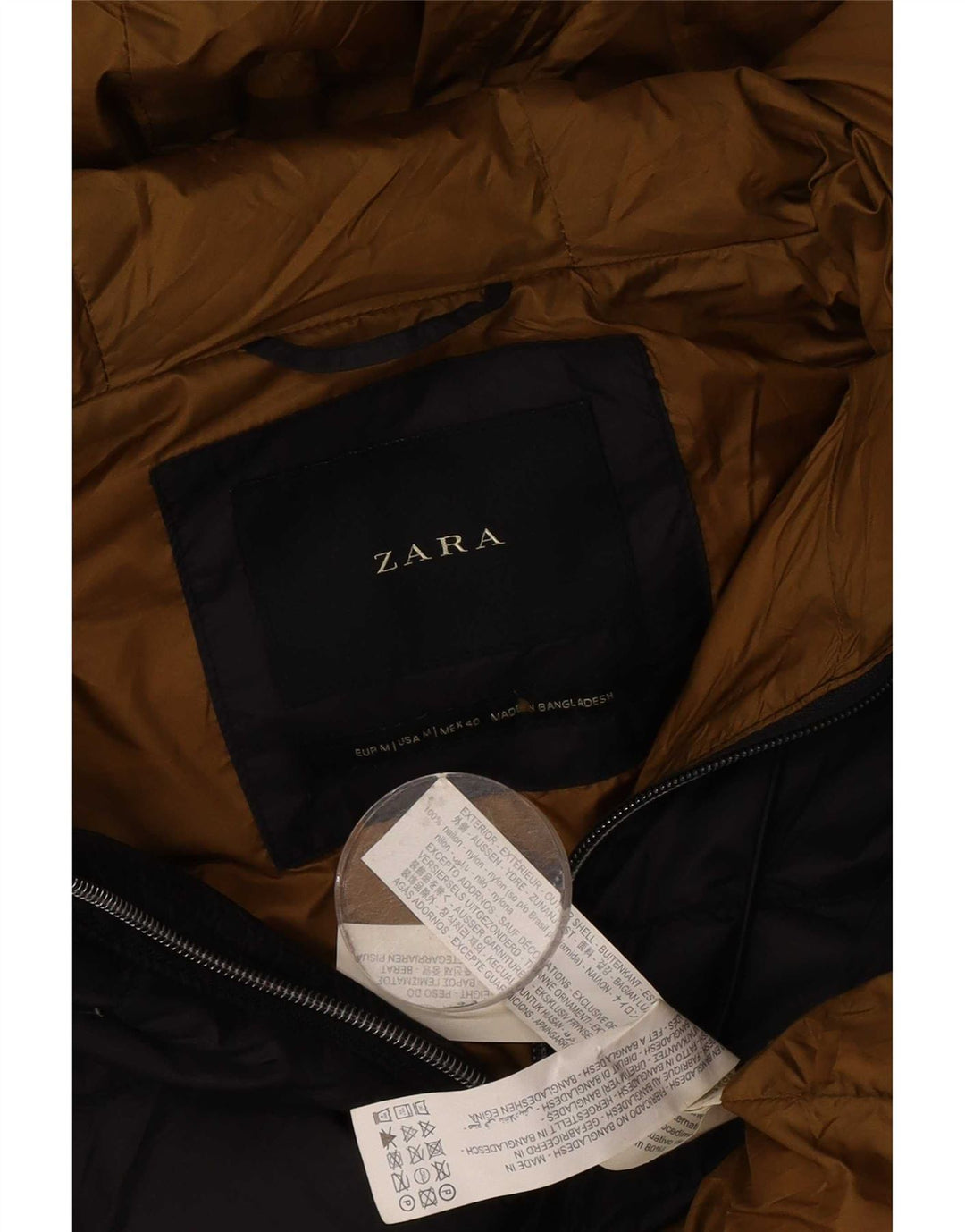 Giacca imbottita con cappuccio da uomo Zara UK 38 nylon nero medio