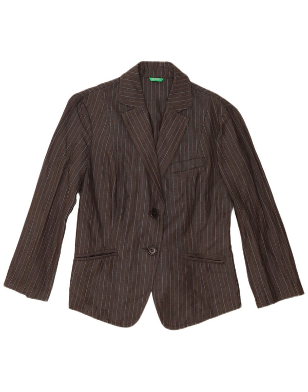 Giacca Blazer 2 Bottoni Benetton Donna IT 44 Viscosa Rigata Grigio Medio