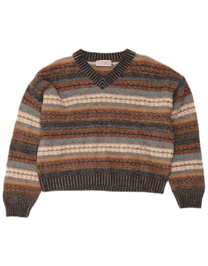 Maglione da donna con scollo a V Stefanel UK 14 a righe grandi multicolori