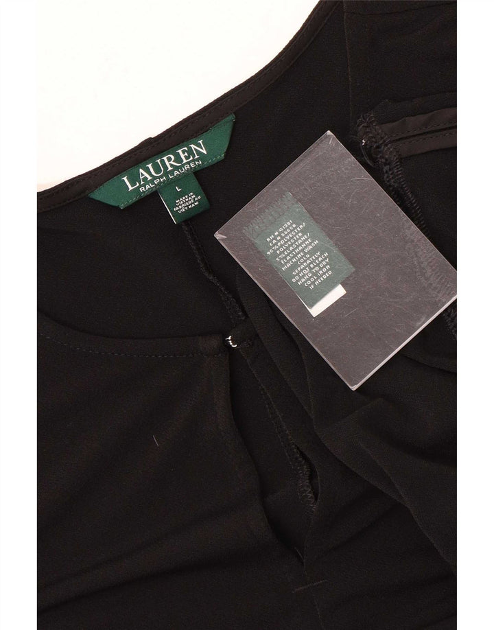 Top tunica manica 3/4 da donna Ralph Lauren UK 16 grande poliestere nero