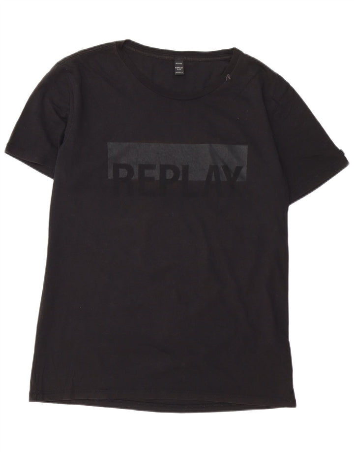 REPLAY T-shirt grafica da uomo Top grande in cotone nero