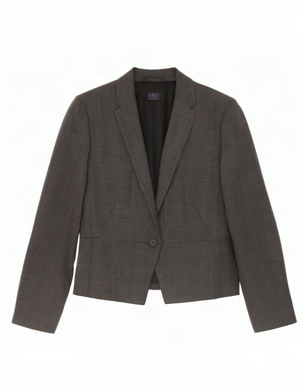 Giacca blazer a 1 bottone Marks & Spencer da donna UK 12 pied de poule grigio medio