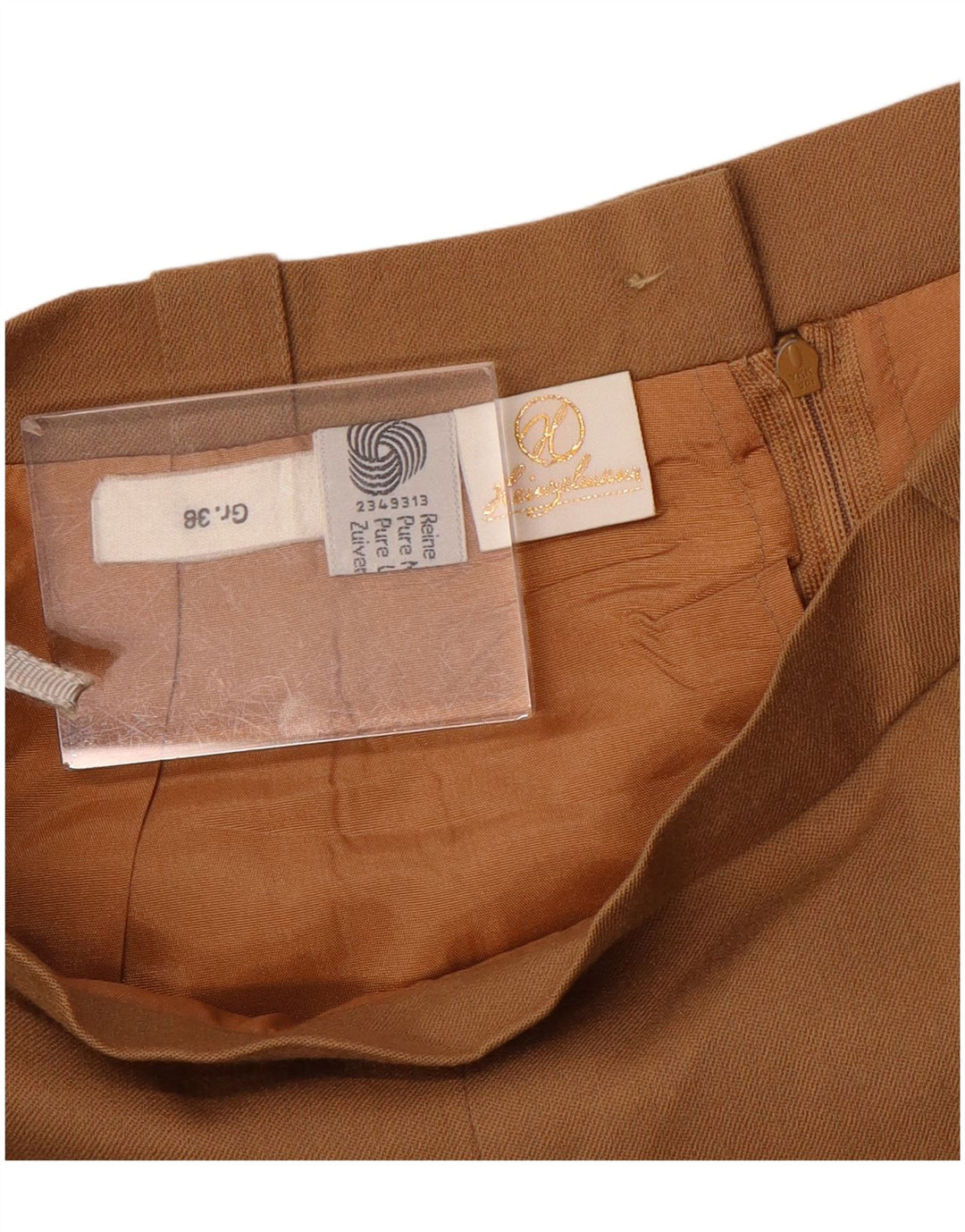 Gonna a trapezio a vita alta da donna vintage EU 38 media W26 lana vergine marrone