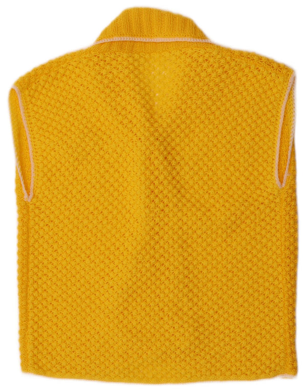 Maglione cardigan a maniche corte da donna vintage UK 16 grande giallo