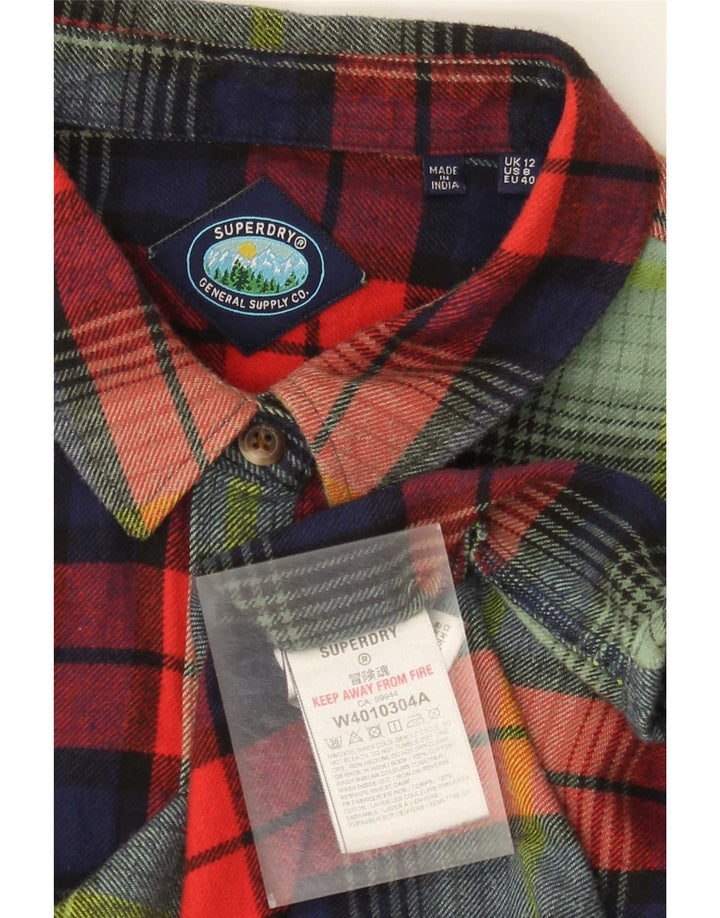 Camicia in flanella da donna Superdry UK 12 cotone scozzese medio multicolore
