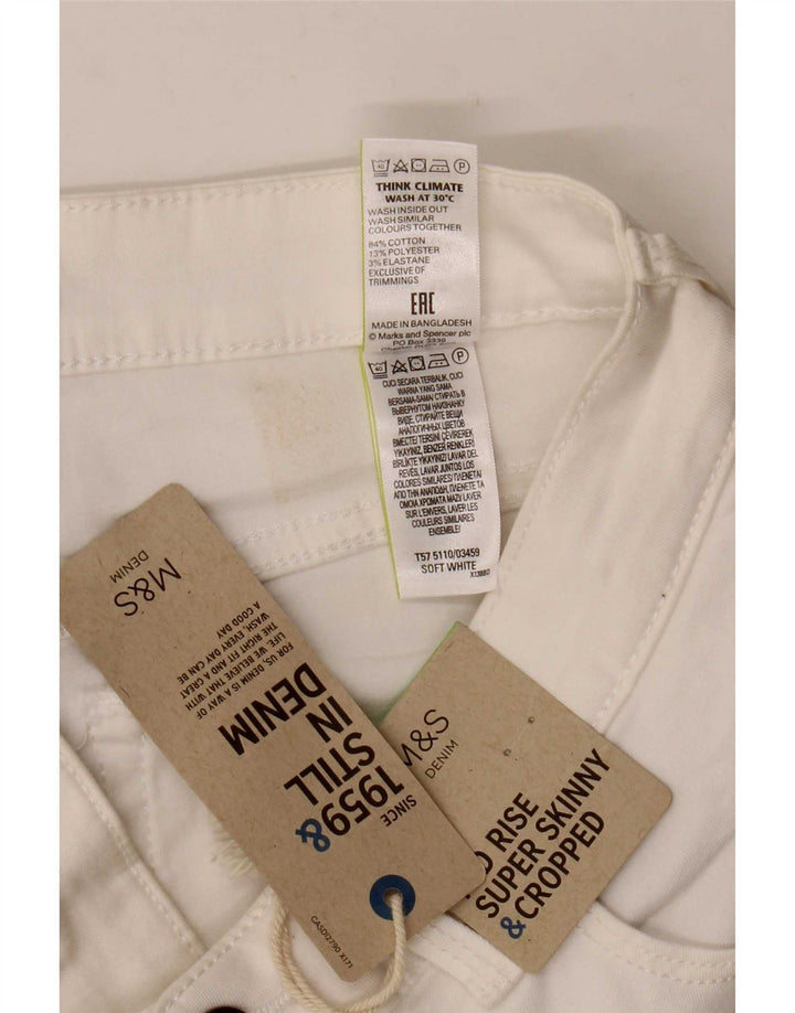 Jeans corti Marks & Spencer da donna a vita media UK 12 medio W30 L21 bianco