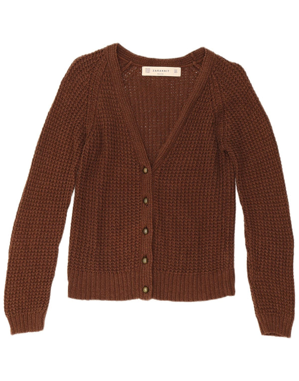 Maglione cardigan da donna Zara UK 12 cotone marrone medio