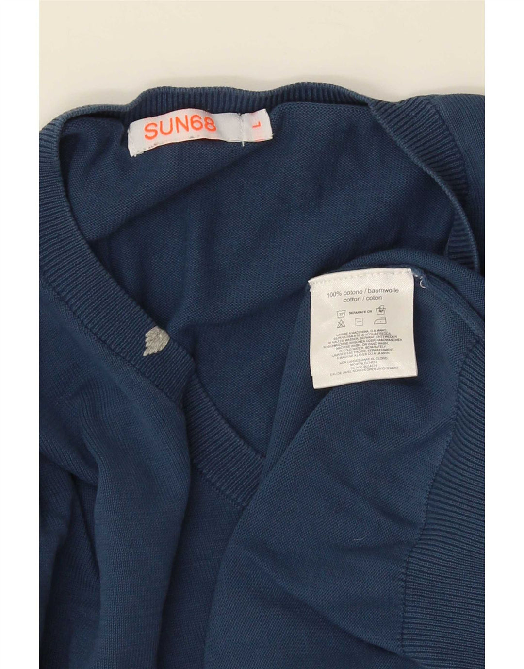 Maglione da uomo con scollo a V Sun68 grande classico in cotone blu