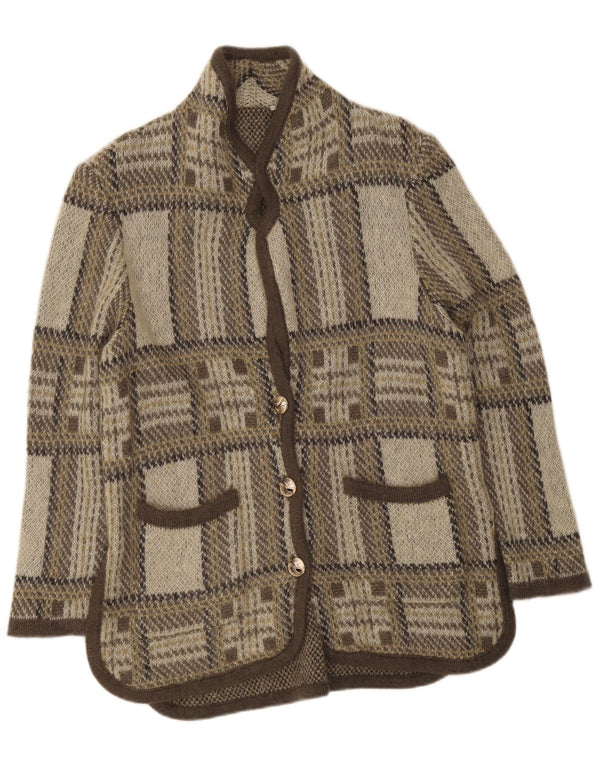 Maglione cardigan da donna vintage UK 16 lana a quadri grigi grandi