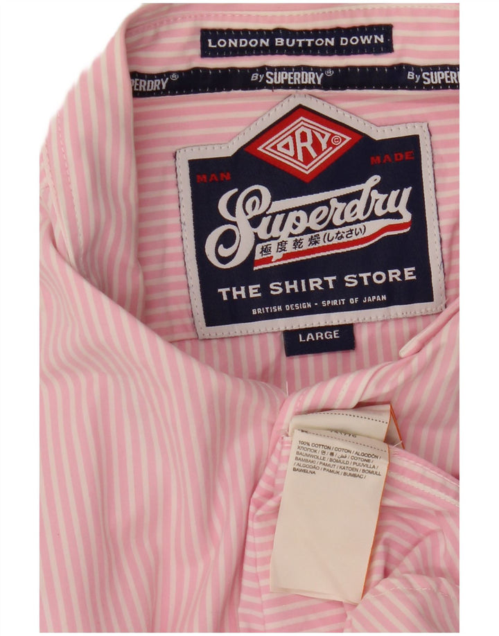 Camicia a maniche corte da uomo Superdry in cotone a righe grandi rosa