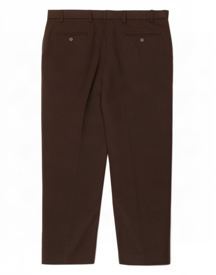 Pantaloni da abito regolari da uomo Marks & Spencer W38 L29 poliestere marrone