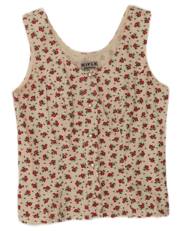Camicetta senza maniche corta da donna Rifle UK 14 Large Off White Floral