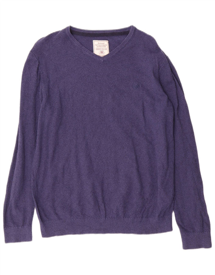 Maglione da uomo con scollo a V Fat Face in cotone blu medio