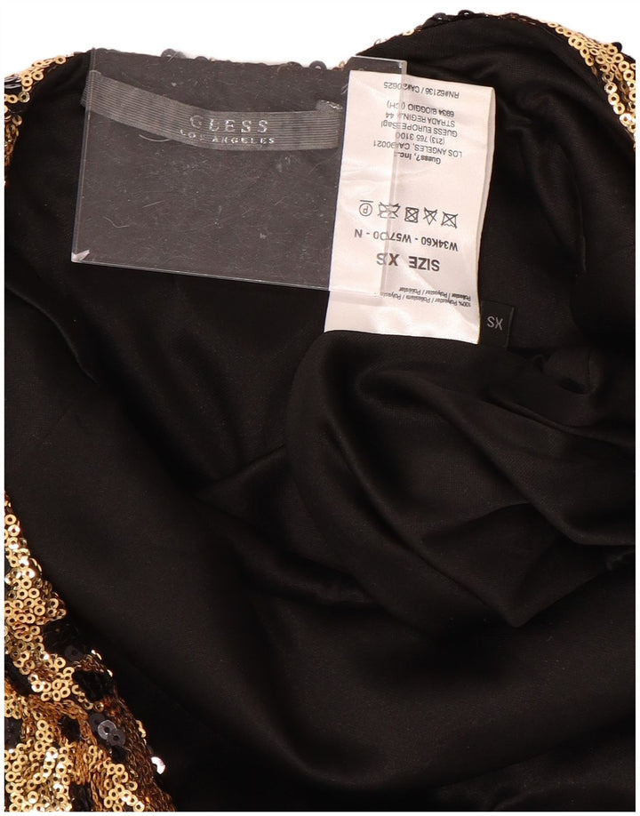GUESS Abito aderente con paillettes a maniche lunghe da donna UK 6 XS Oro geometrico