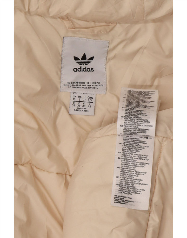 Giacca imbottita con cappuccio da donna Adidas UK 10 Small Beige Colourblock Poliestere
