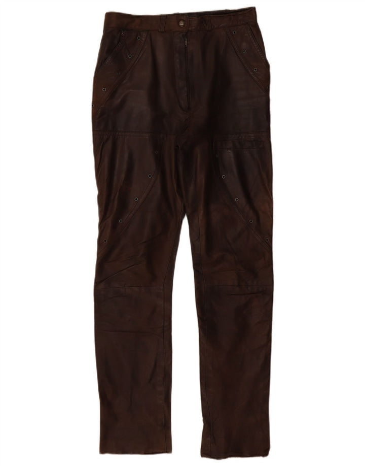 VINTAGE Womens Straight Leather Trousers EU 36 Small W28 L30 Brown Leather