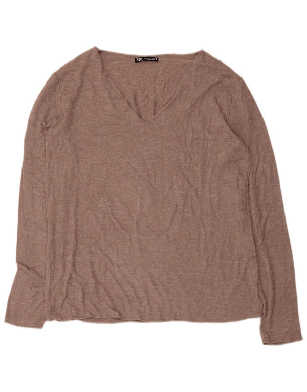 Top Blusa Donna Zara UK 14 Large Marrone Viscosa