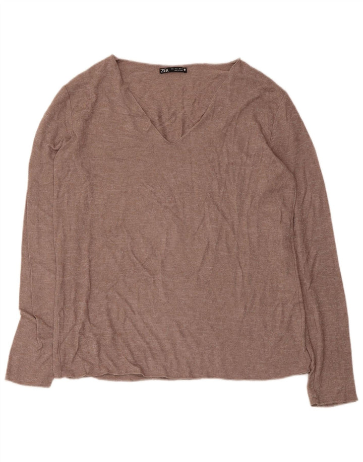 Top Blusa Donna Zara UK 14 Large Marrone Viscosa