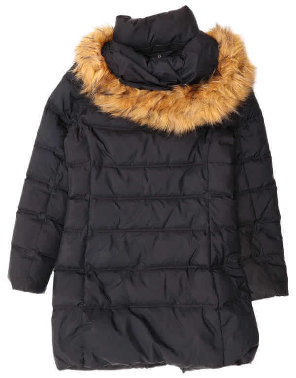 TOMMY HILFIGER Cappotto imbottito con cappuccio da donna UK 10 Small Poliestere blu navy
