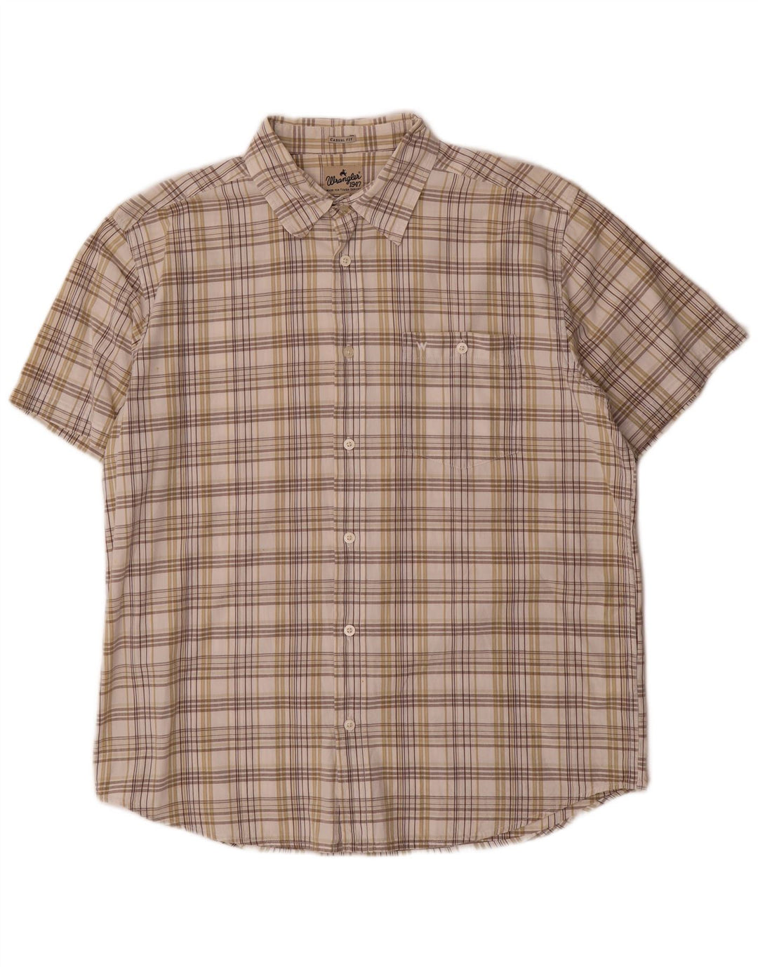 Camicia a maniche corte da uomo Wrangler in cotone a quadri beige grande
