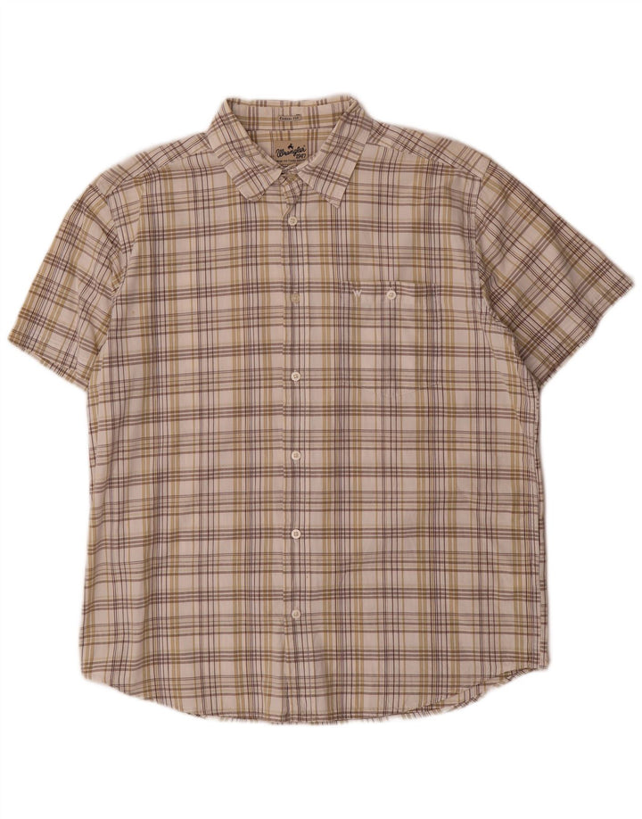 Camicia a maniche corte da uomo Wrangler in cotone a quadri beige grande
