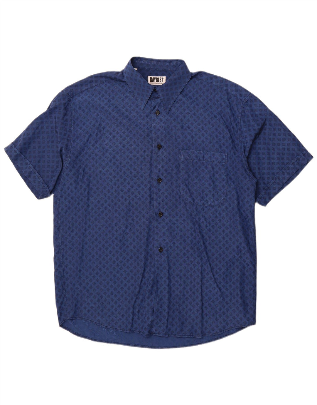 Camicia a maniche corte da uomo Raybest XL in viscosa geometrica blu navy